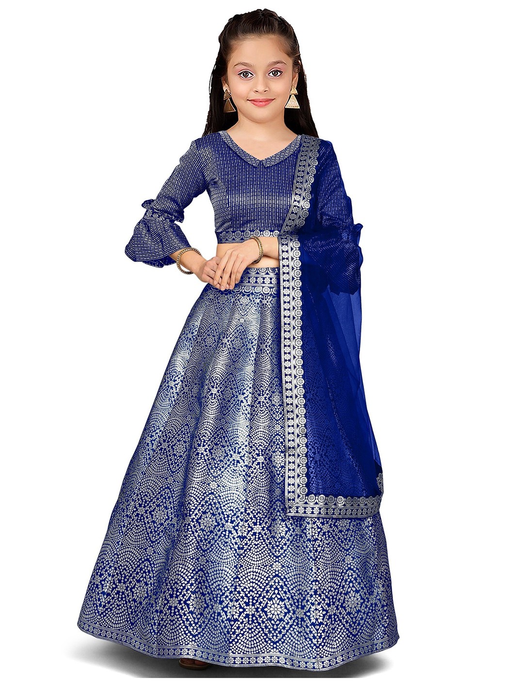 

BAESD Girls Semi-Stitched Silk Lehenga & Unstitched Blouse With Dupatta, Blue