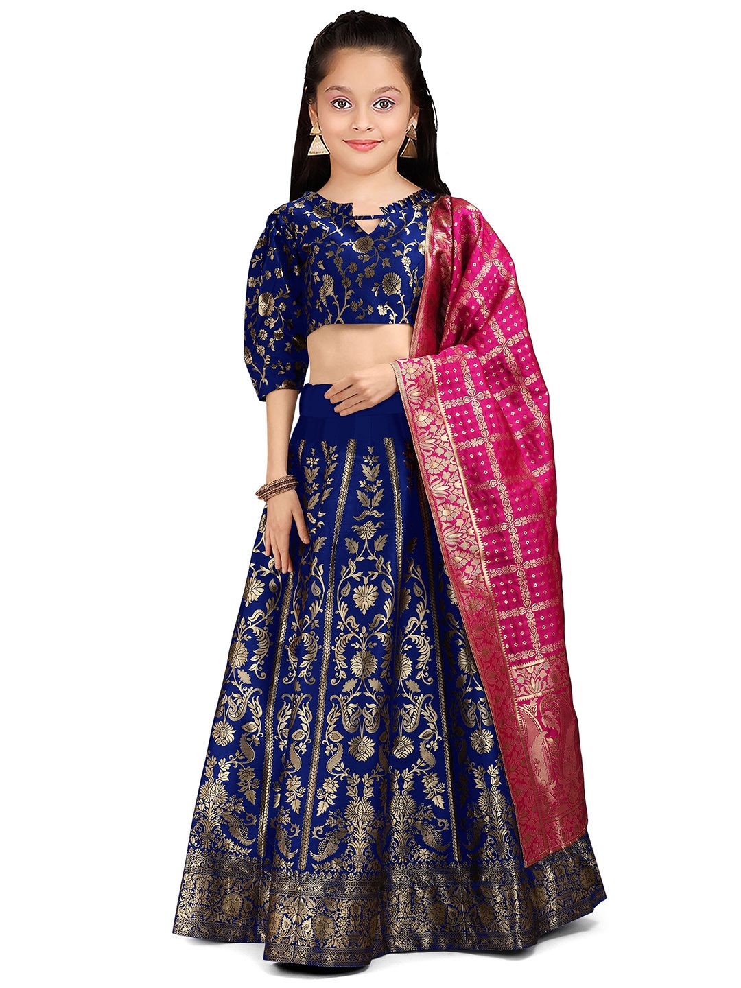 

BAESD Girls Woven Design Semi-Stitched Silk Lehenga Choli With Dupatta, Blue