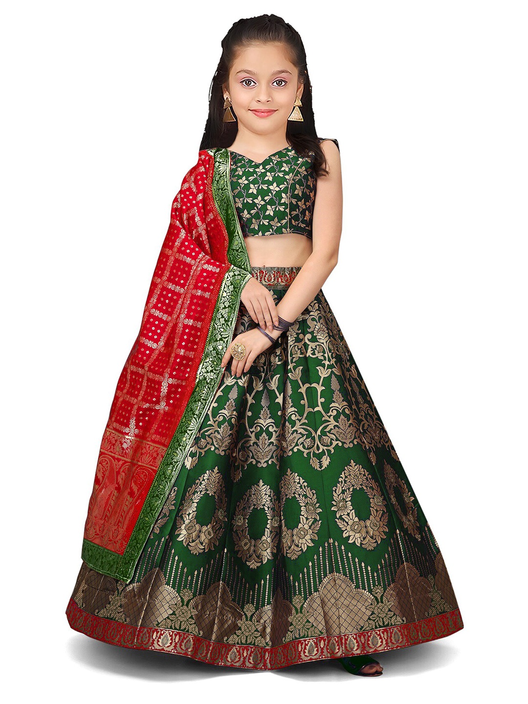 

BAESD Girls Woven Design Silk Lehenga Choli With Dupatta, Green