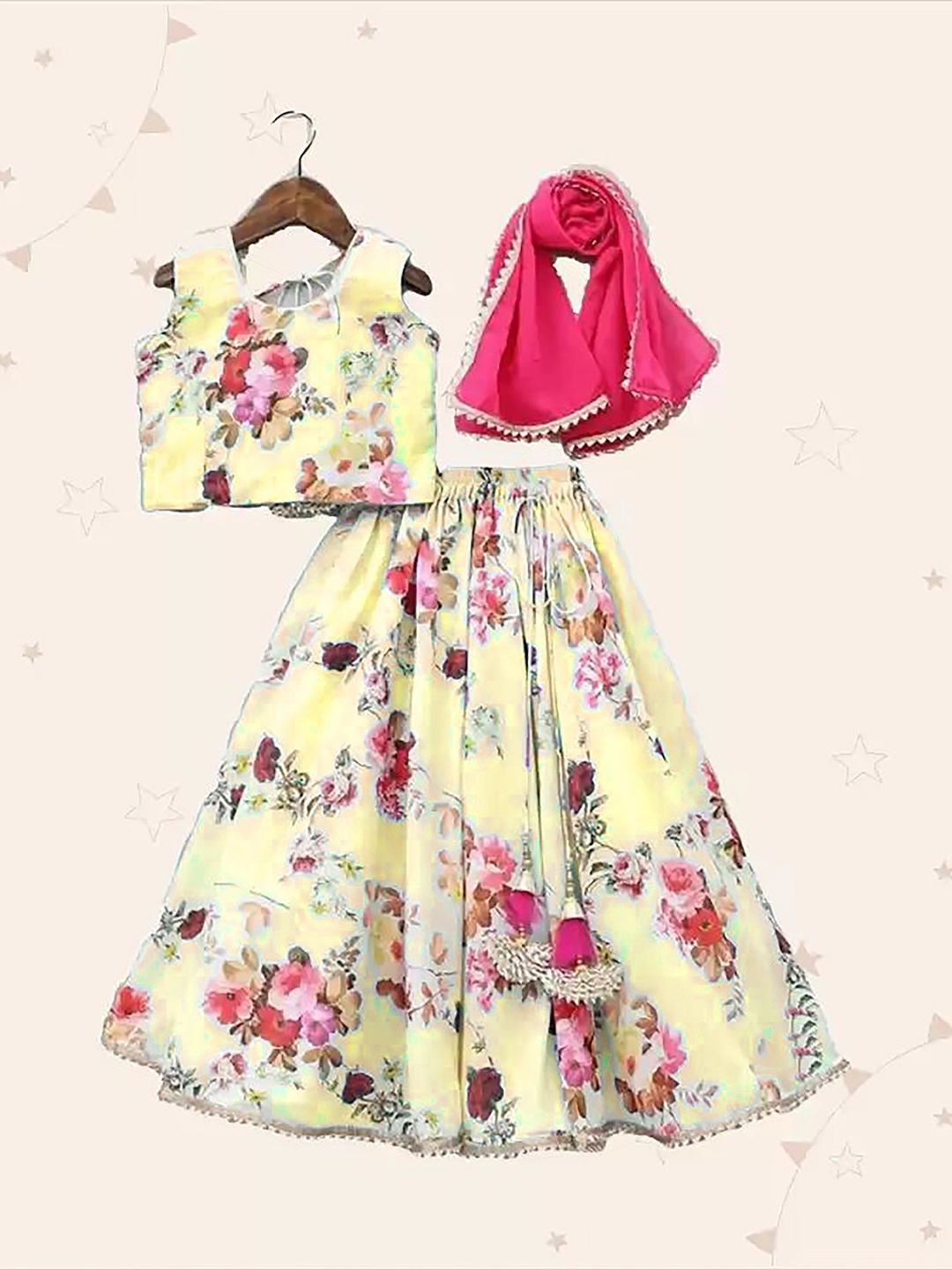 

BAESD Girls Printed Semi-Stitched Lehenga & Unstitched Blouse With Dupatta, Yellow
