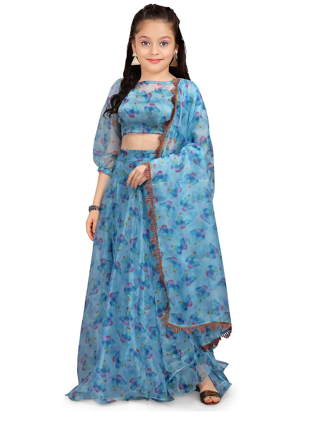 

BAESD Girls Printed Semi-Stitched Lehenga & Unstitched Blouse With Dupatta, Blue