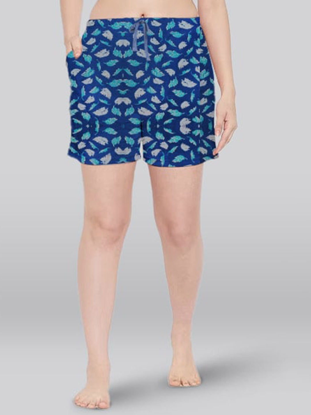 

LYRA Women Abstract Printed Mid-Rise Cotton Lounge Shorts, Blue