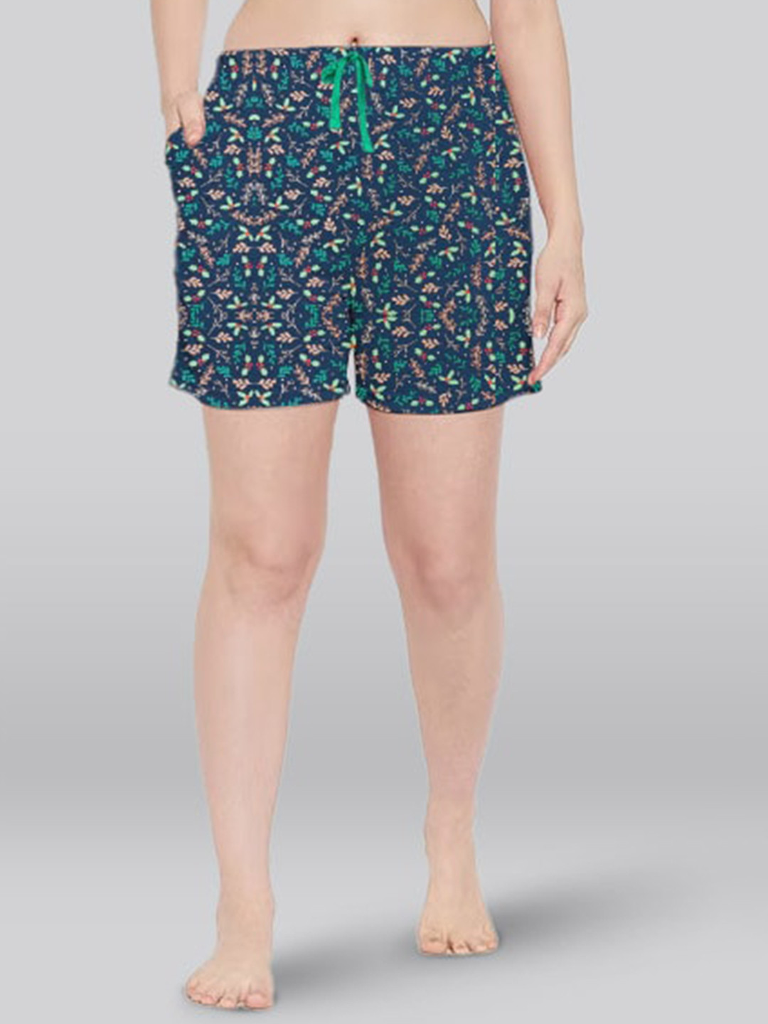 

LYRA Women Floral Printed Cotton Antimicrobial Lounge Shorts, Teal