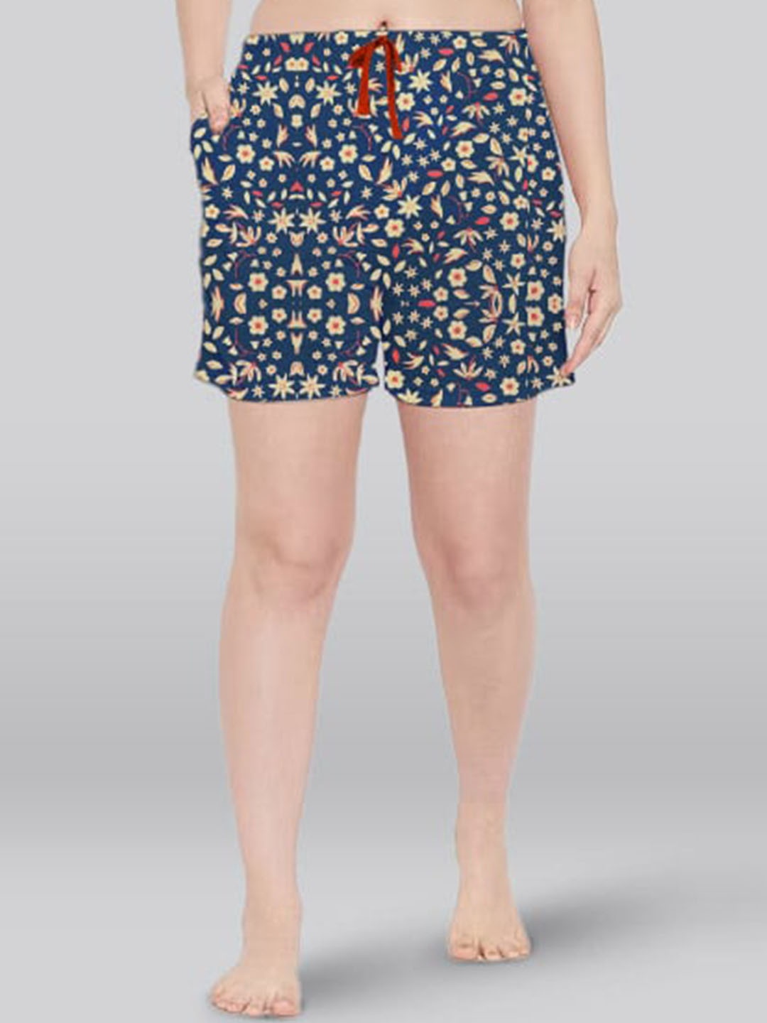 

LYRA Women Floral Printed Mid-Rise Cotton Lounge Shorts, Navy blue