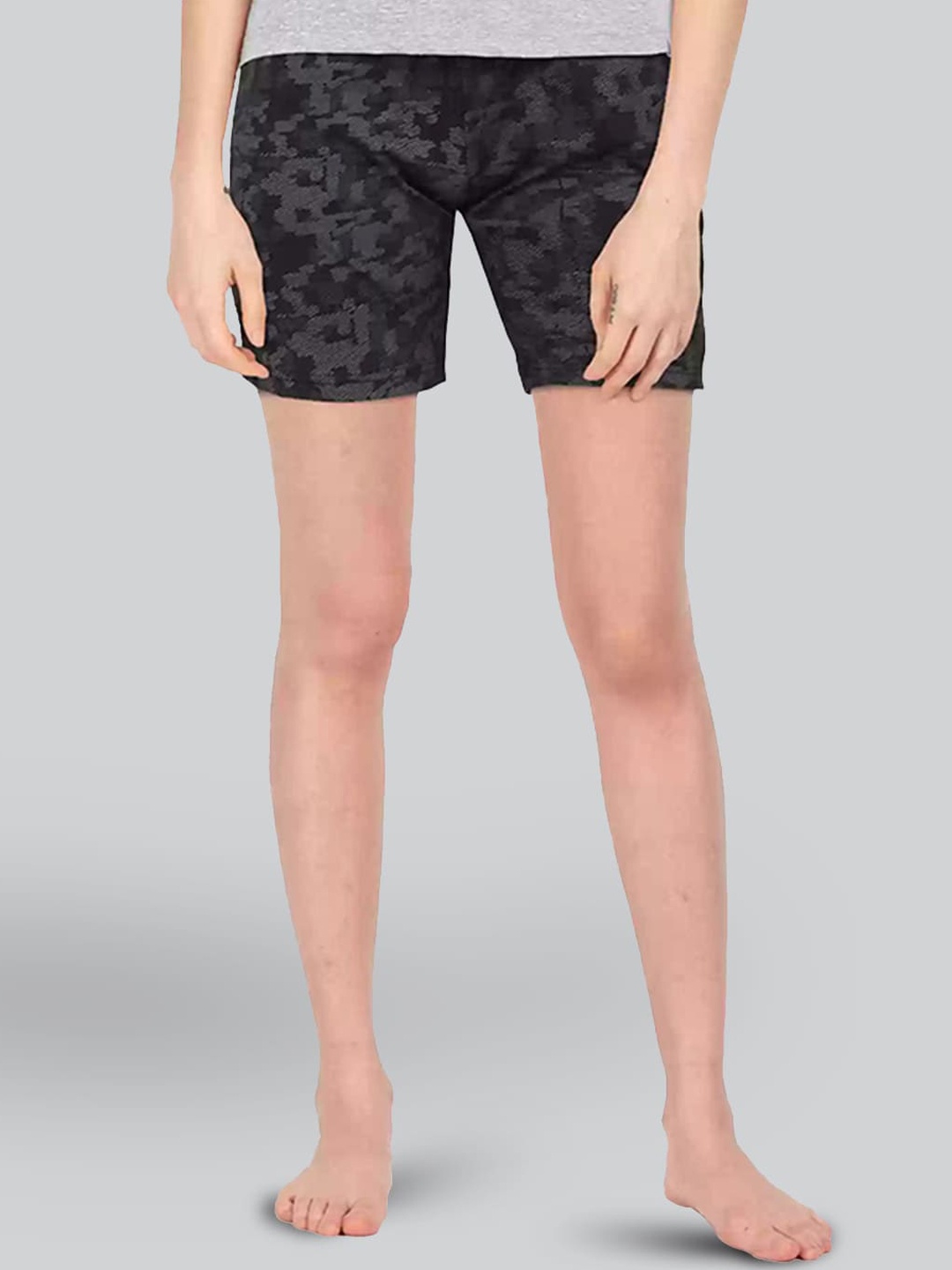 

LYRA Women Abstract Printed Mid-Rise Cotton Lounge Shorts, Black