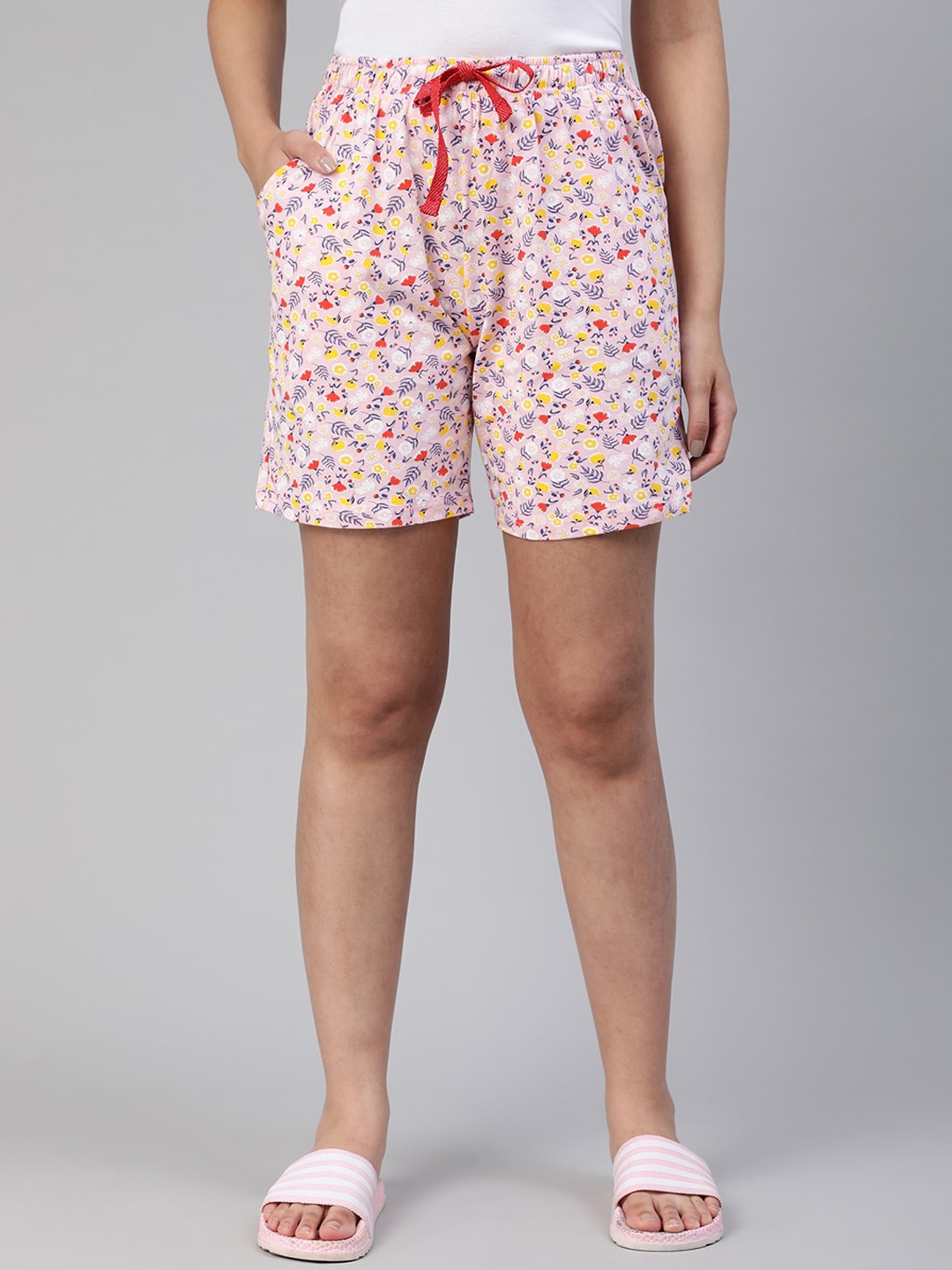 

LYRA Women Floral Printed Mid -Rise Cotton Lounge Shorts, Pink