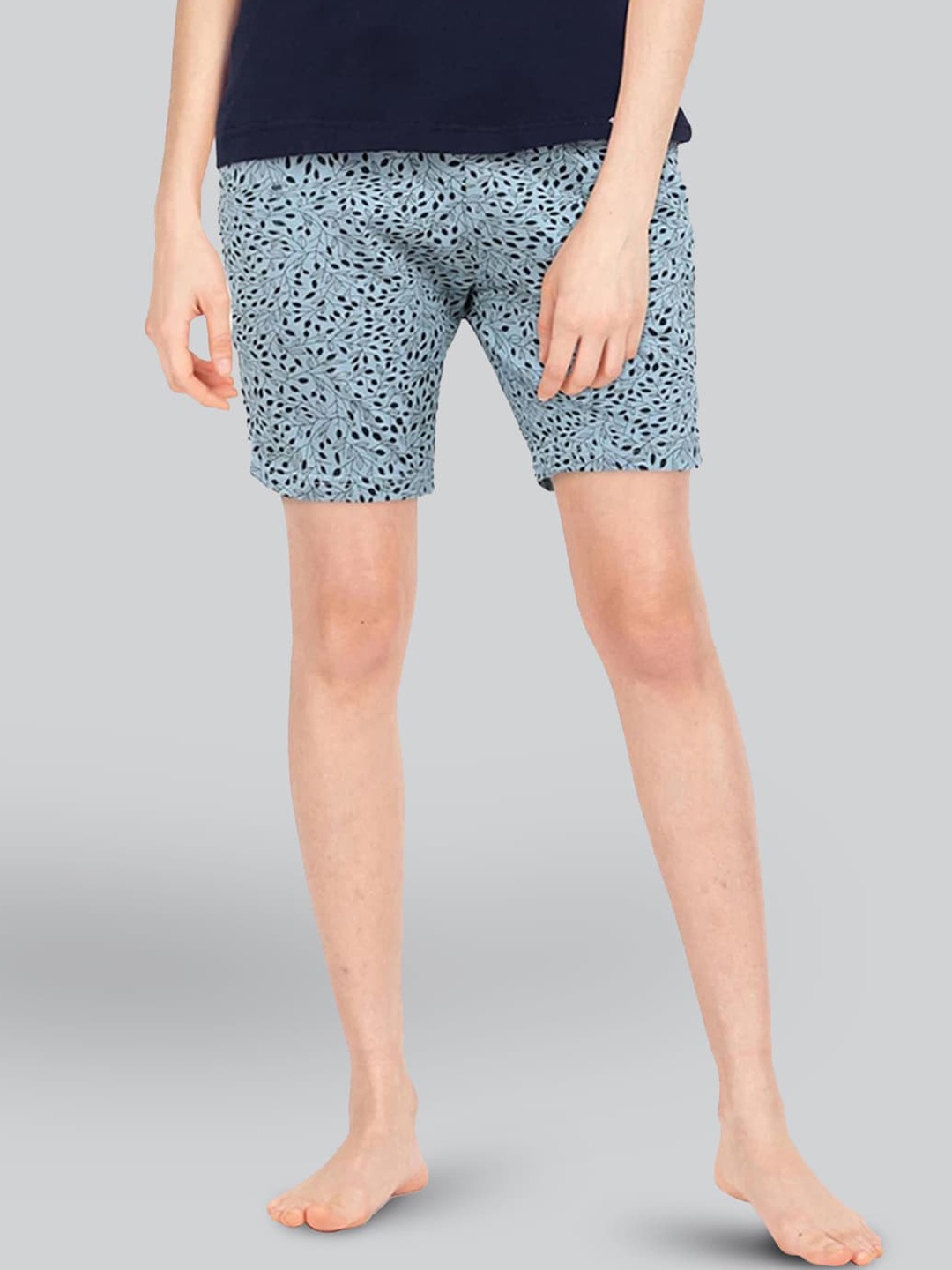 

LYRA Women Floral Printed Mid-Rise Cotton Lounge Shorts, Blue