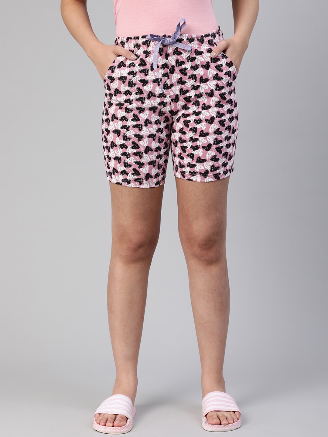 

LYRA Women Abstract Printed Mid-Rise Cotton Lounge Shorts, Pink