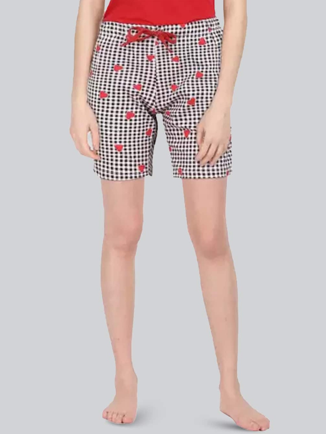 

LYRA Women Conversational Printed Mid -Rise Cotton Lounge Shorts, Red