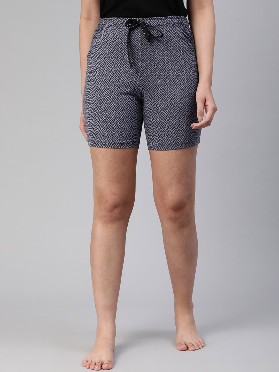 

LYRA Women Geometric Printed High-Rise Cotton Lounge Shorts, Grey