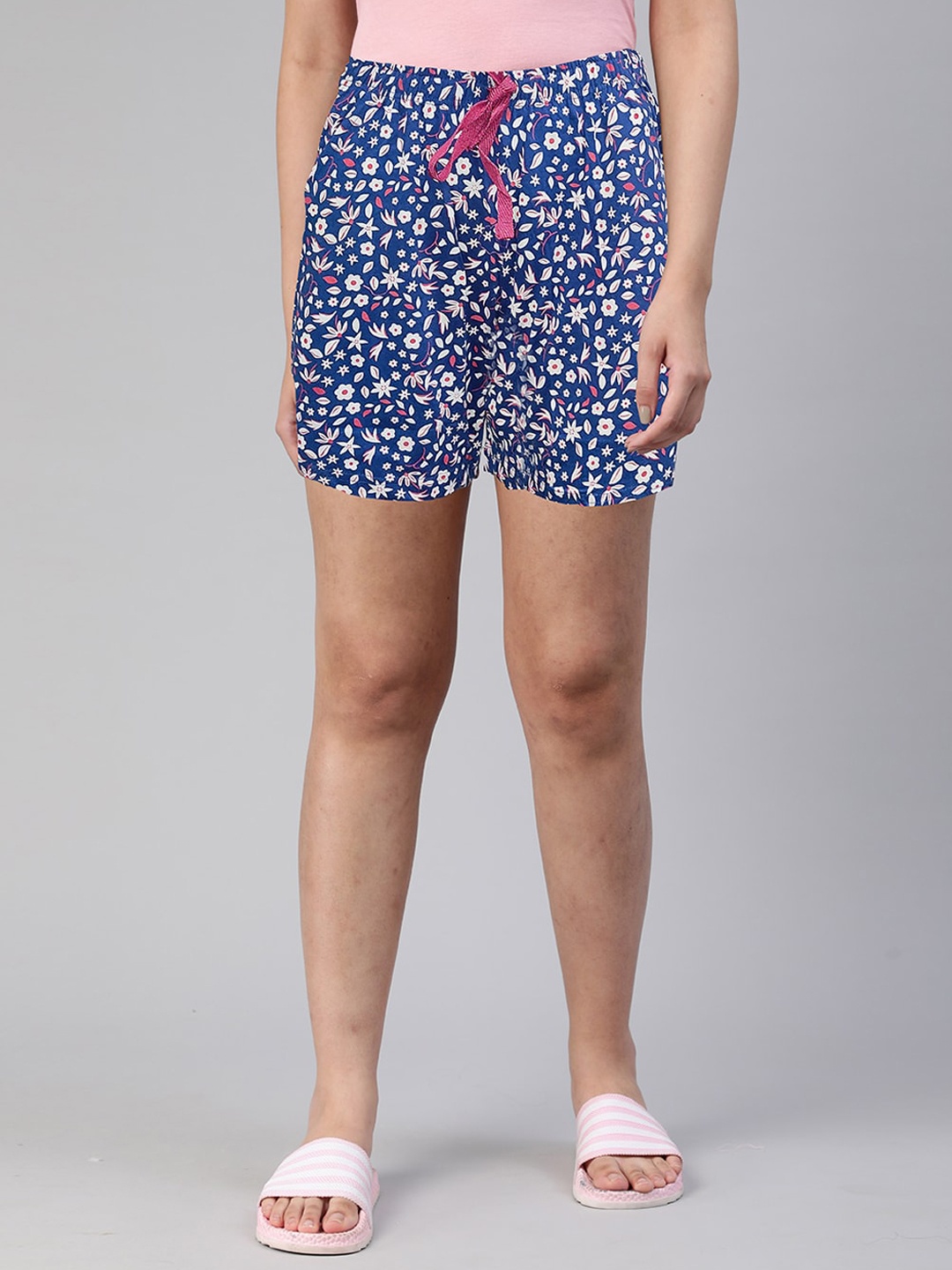 

LYRA Women Floral Printed Mid-Rise Cotton Lounge Shorts, Blue
