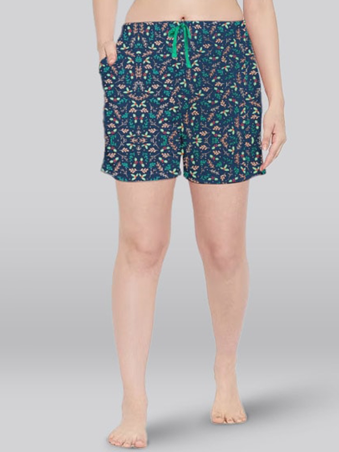 

LYRA Women Floral Printed High-Rise Lounge Shorts, Green