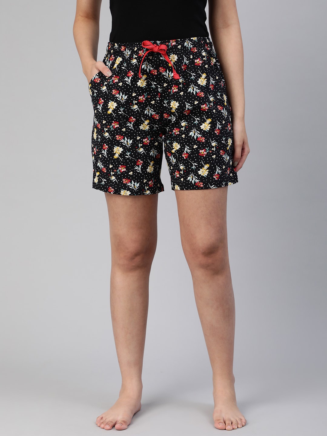 

LYRA Women Floral Printed High-Rise Cotton Lounge Shorts, Black