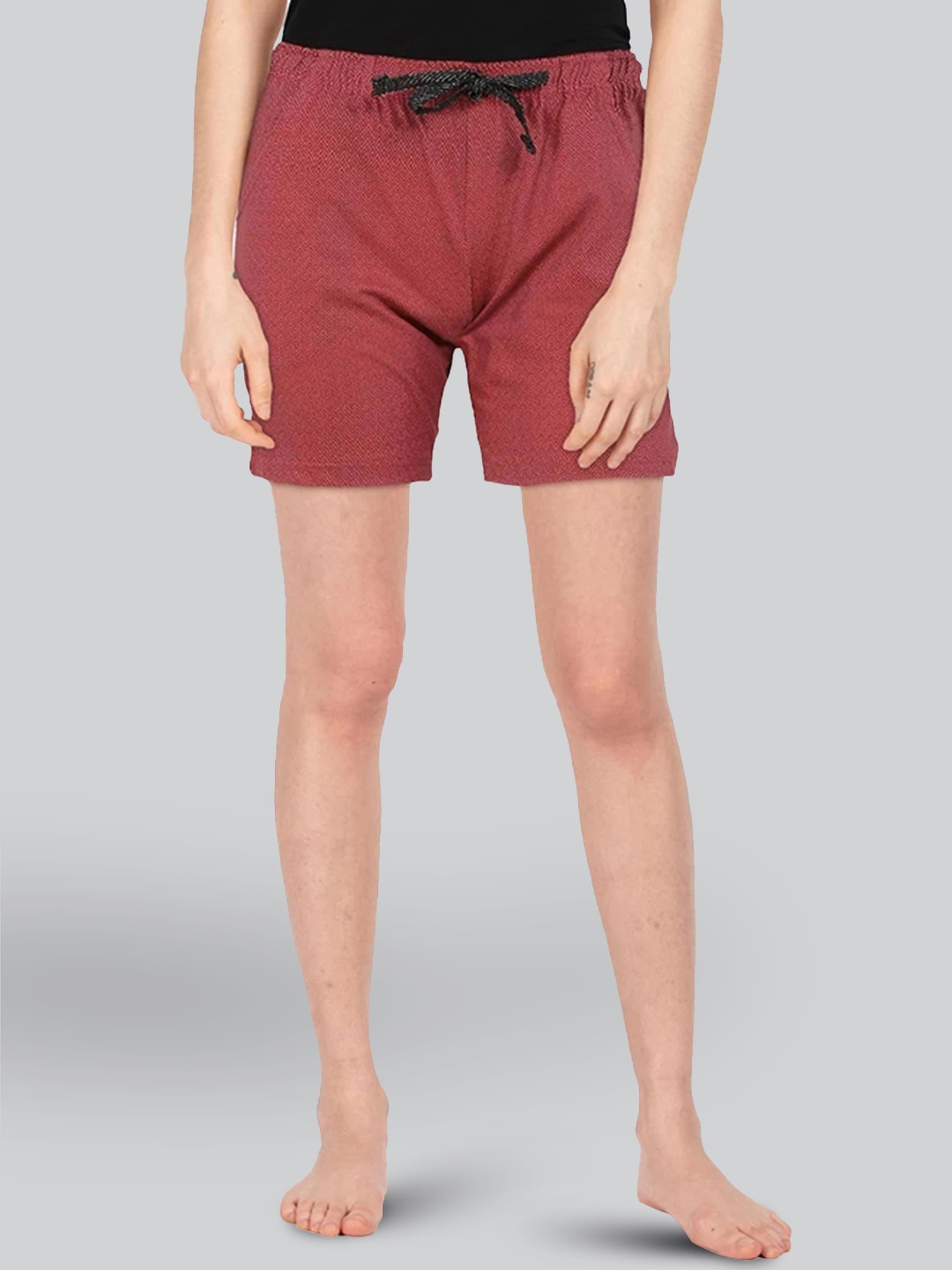 

LYRA Women Geometric Printed Mid-Rise Cotton Lounge Shorts, Brown