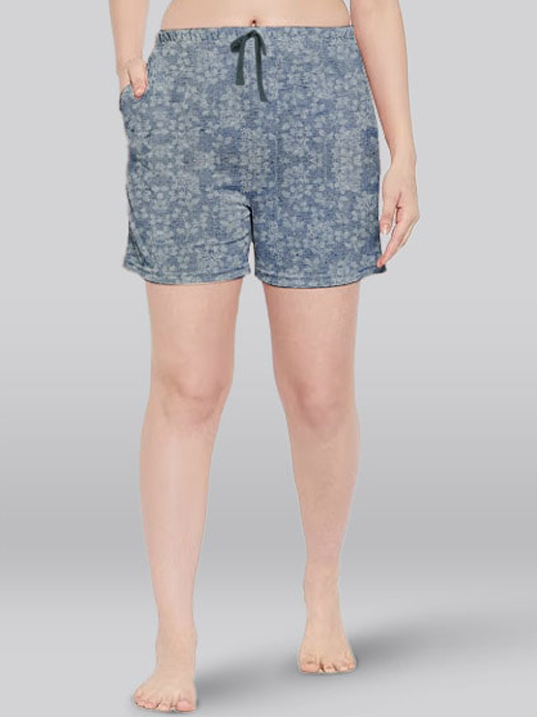 

LYRA Women Floral Printed Mid-Rise Cotton Lounge Shorts, Blue
