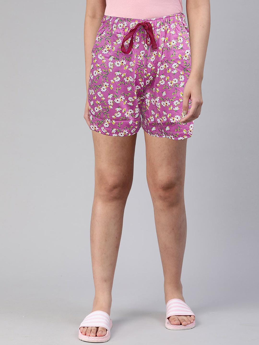 

LYRA Women Floral Printed Mid -Rise Cotton Lounge Shorts, Purple