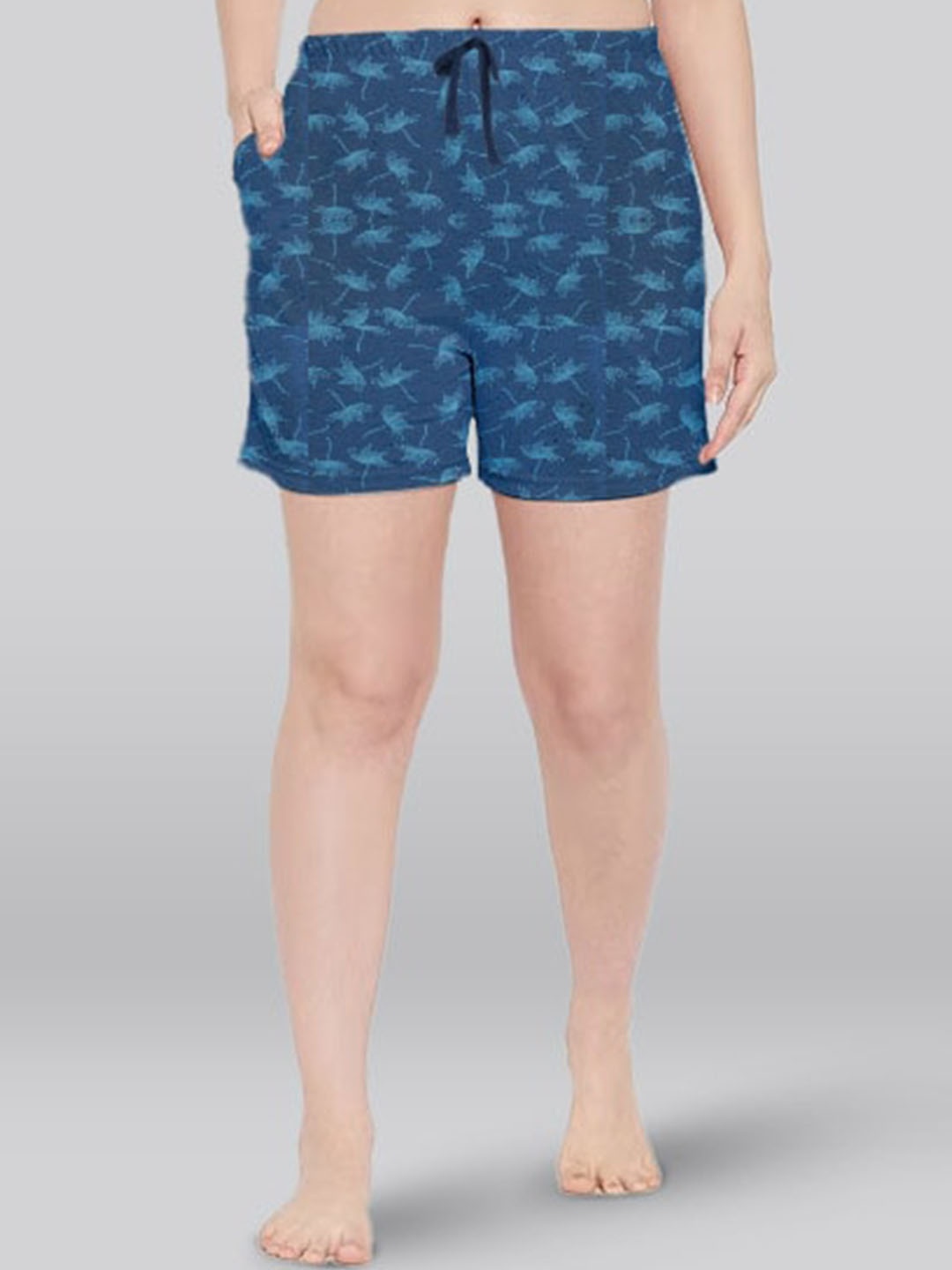 

LYRA Women Abstract Printed Mid-Rise Cotton Lounge Shorts, Teal