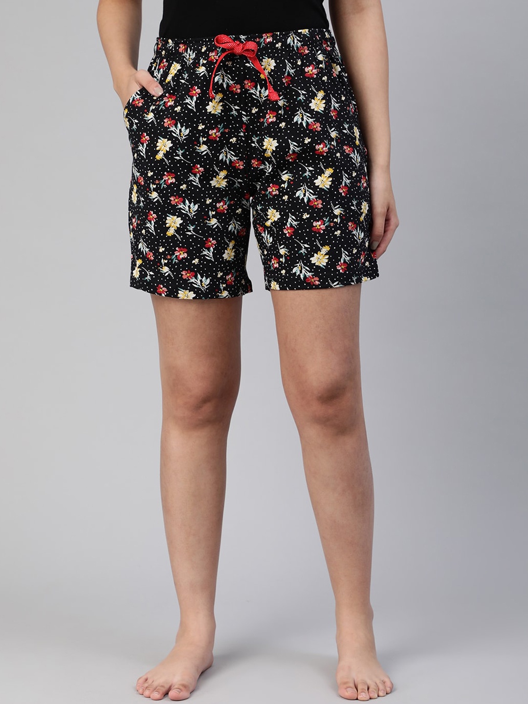 

LYRA Women Floral Printed Cotton Antimicrobial Lounge Shorts, Black