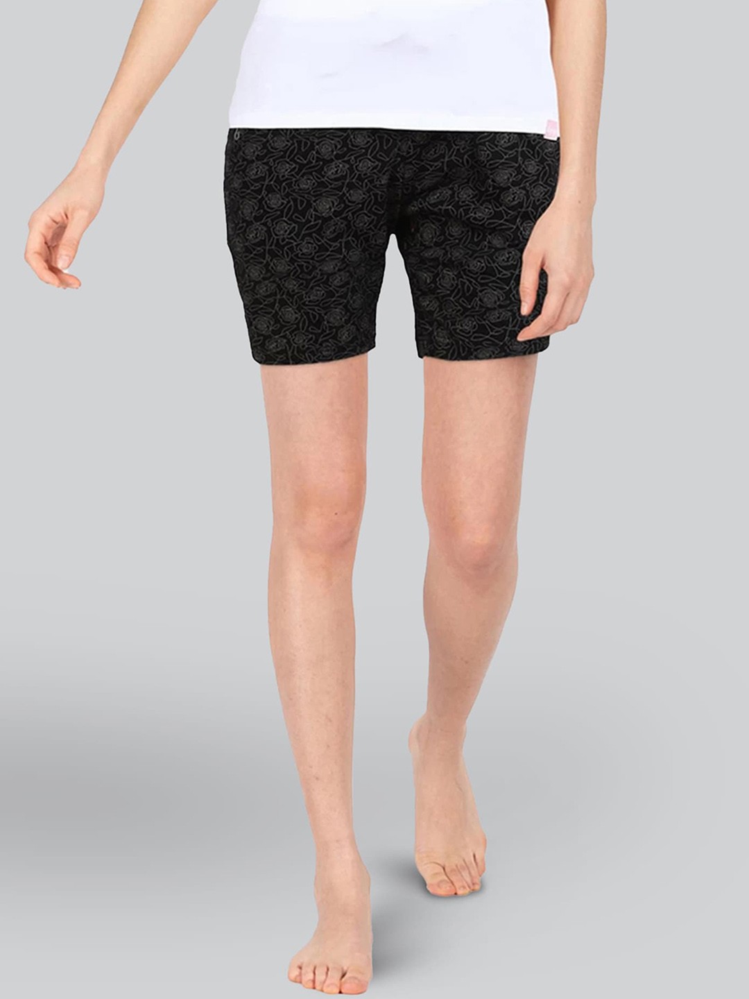 

LYRA Women Floral Printed High-Rise Cotton Lounge Shorts, Black