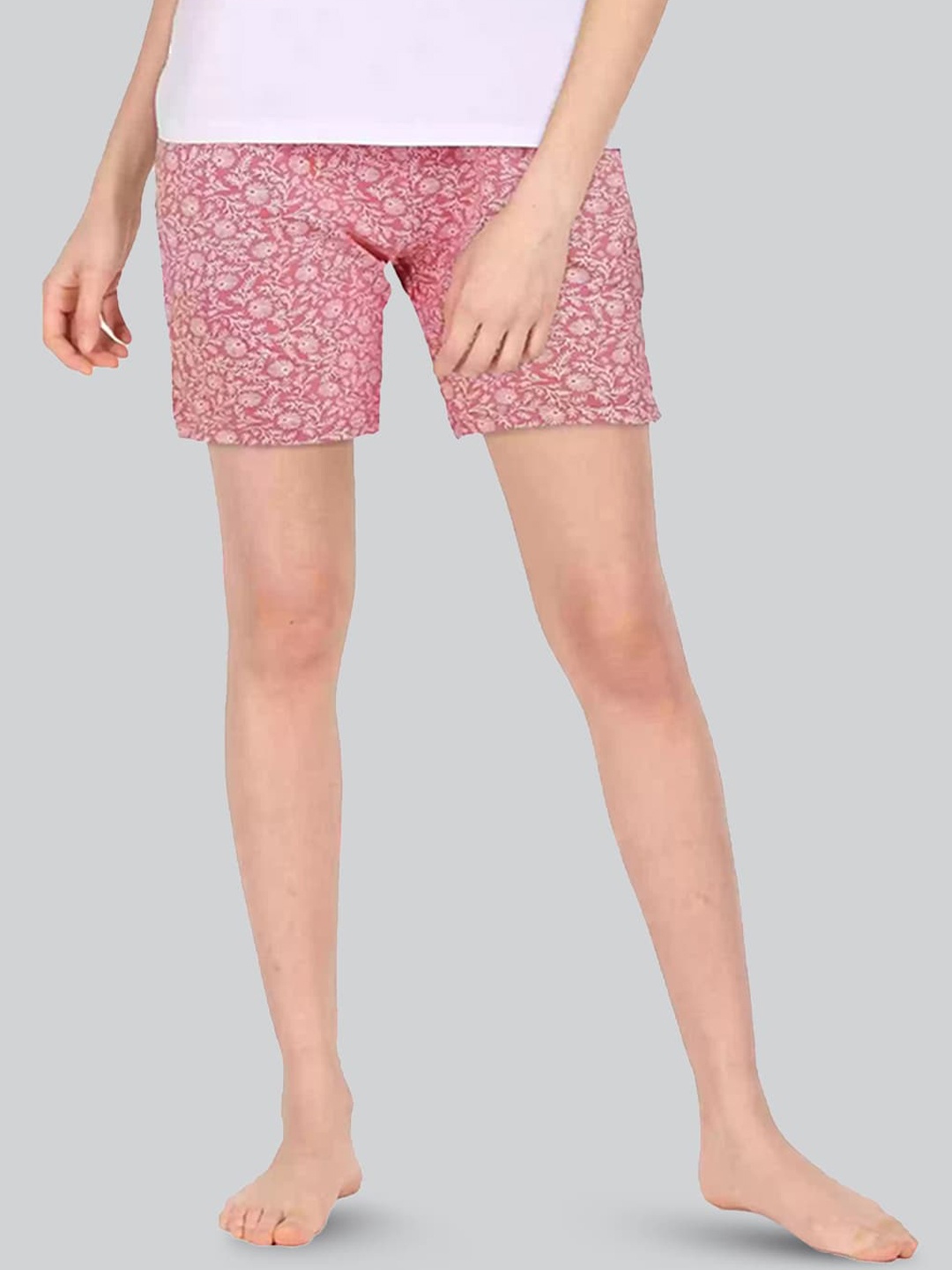 

LYRA Women High-Rise Floral Printed Antimicrobial Knitted Lounge Shorts, Pink