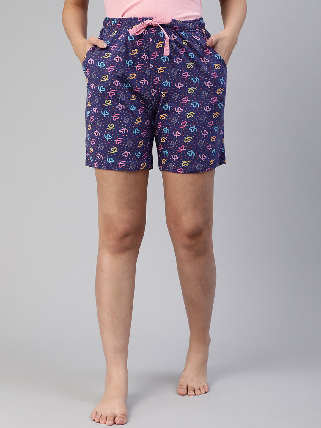 

LYRA Women Conversational Printed High-Rise Cotton Shorts, Blue