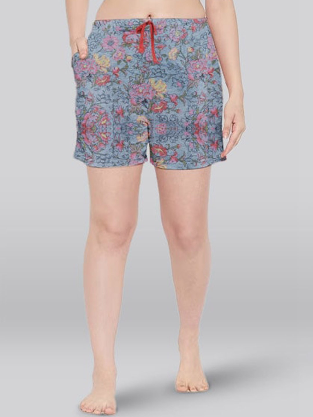 

LYRA Women Floral Printed High-Rise Cotton Shorts, Blue