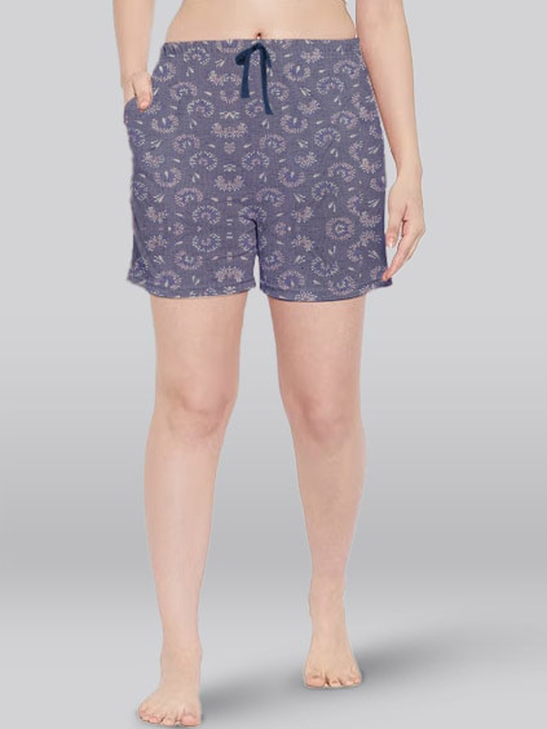 

LYRA Women Conversational Printed Mid-Rise Cotton Lounge Shorts, Blue