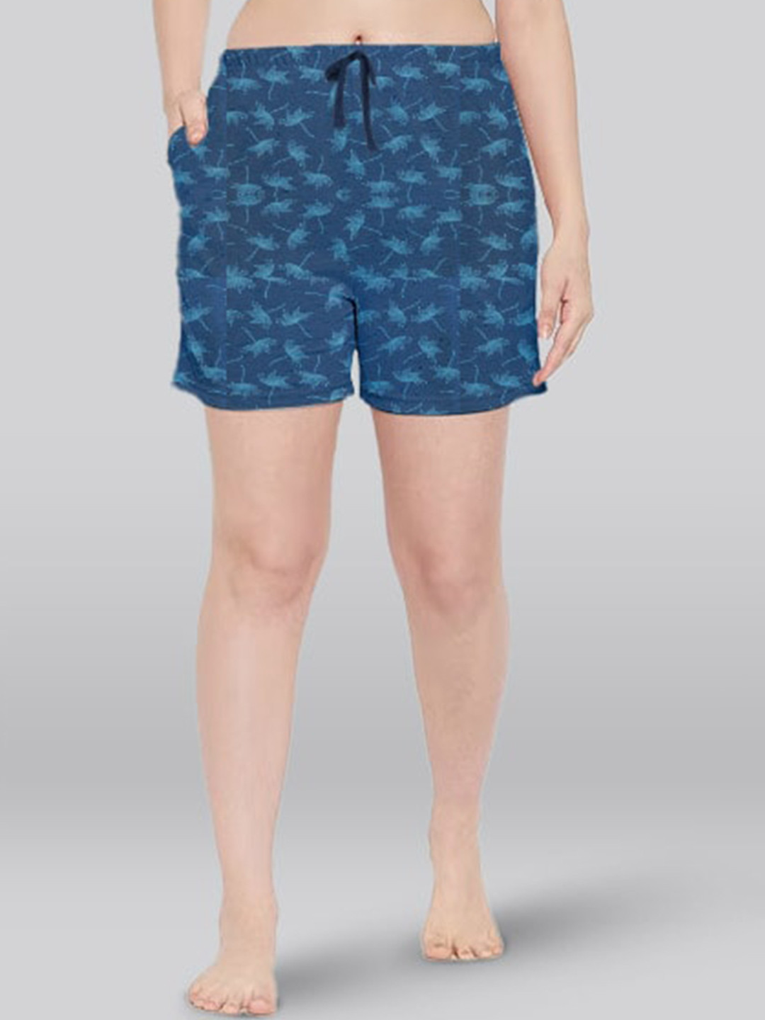 

LYRA Women Abstract Printed Mid-Rise Cotton Lounge Shorts, Blue