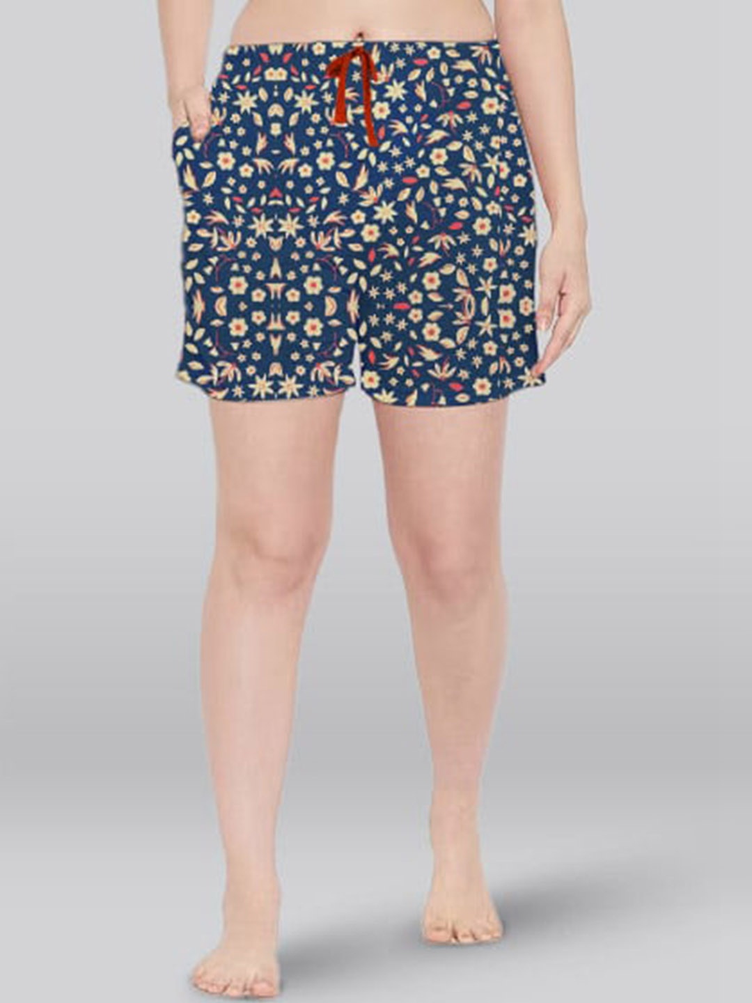 

LYRA Women Floral Printed Mid -Rise Cotton Lounge Shorts, Blue