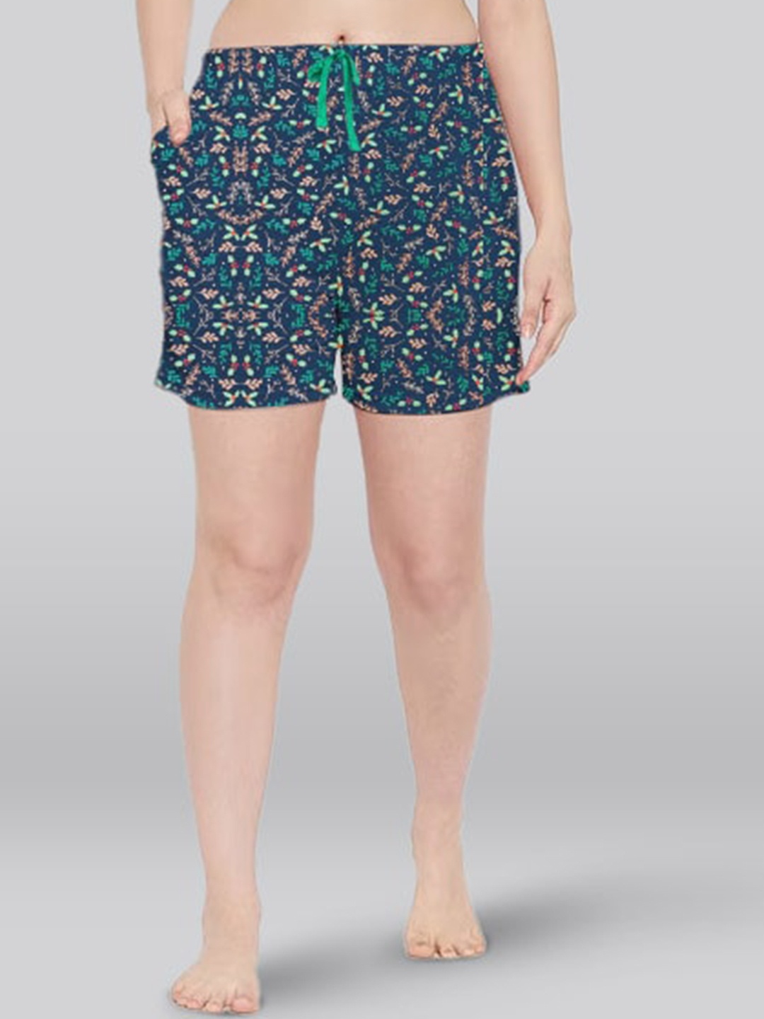 

LYRA Women Floral Printed Cotton Antimicrobial Lounge Shorts, Blue
