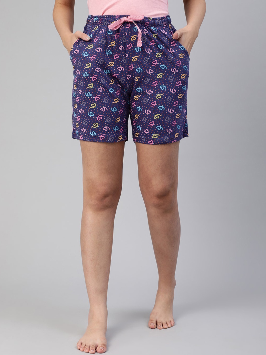 

LYRA Women Conversational Printed High-Rise Lounge Shorts, Blue