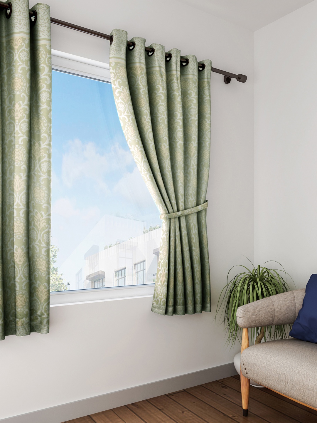 

Cortina Green Printed Single Window Curtain