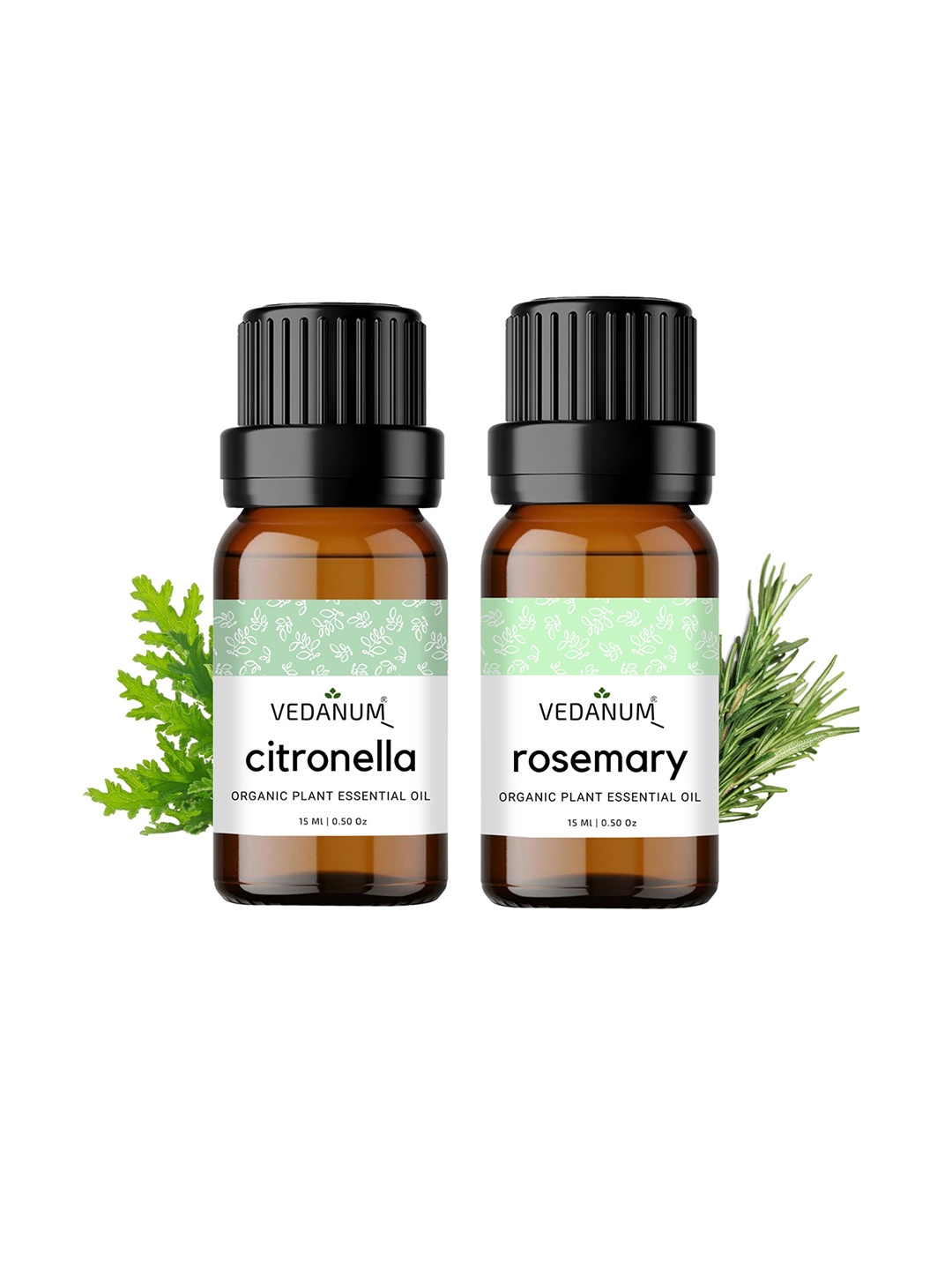 

VEDANUM Set of 2 Organic Plant Essential Oils 15 ml Each - Citronella and Rosemary, Transparent