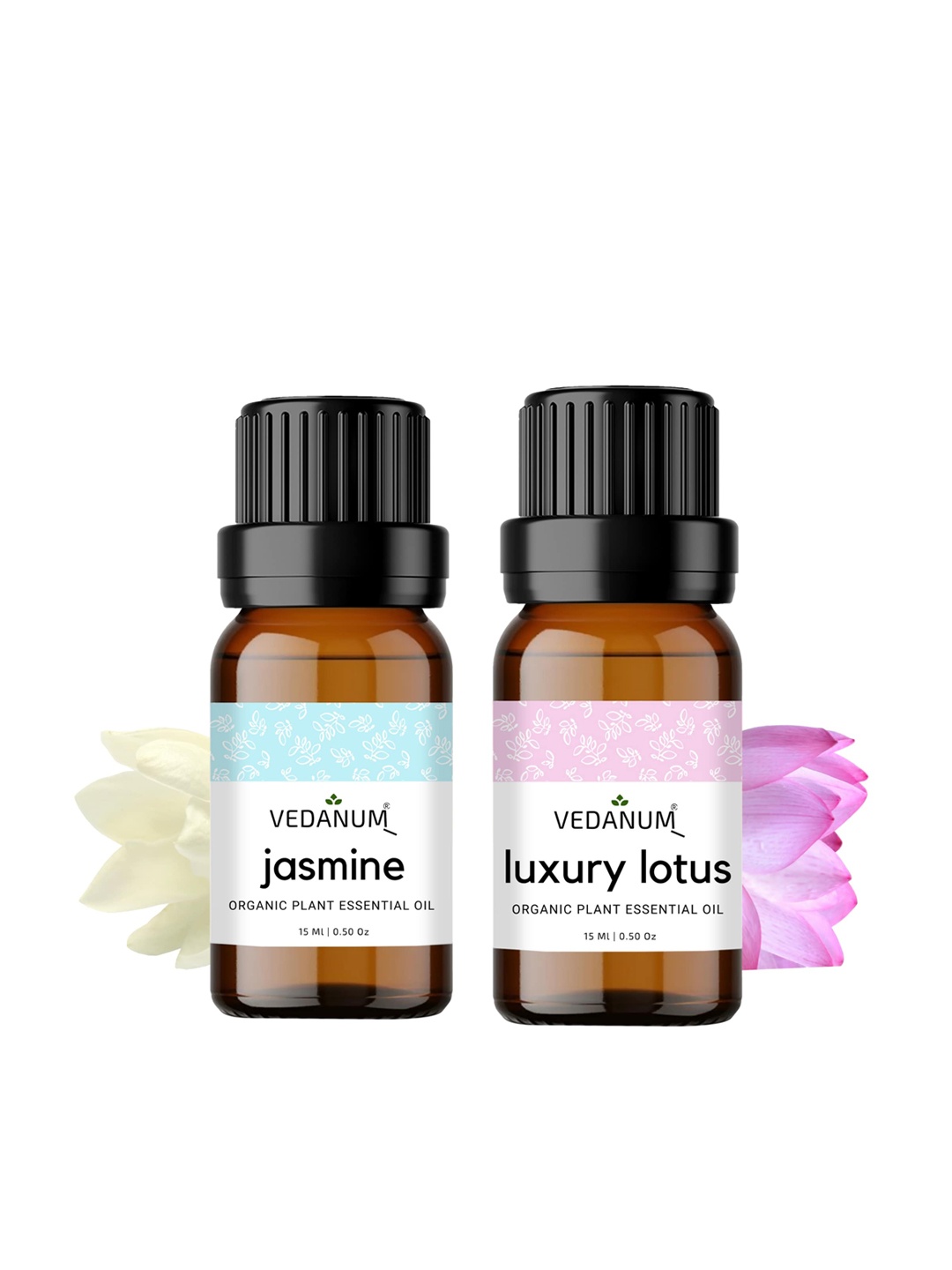

VEDANUM Set of 2 Organic Plant Essential Oils 15ml each - Jasmine & Lotus, White