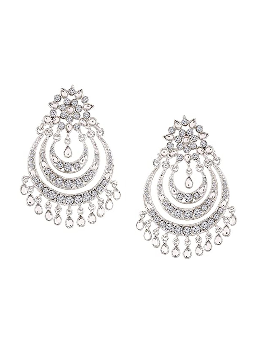 

MANATH Silver-Plated Leaf Shaped Chandbalis Earrings