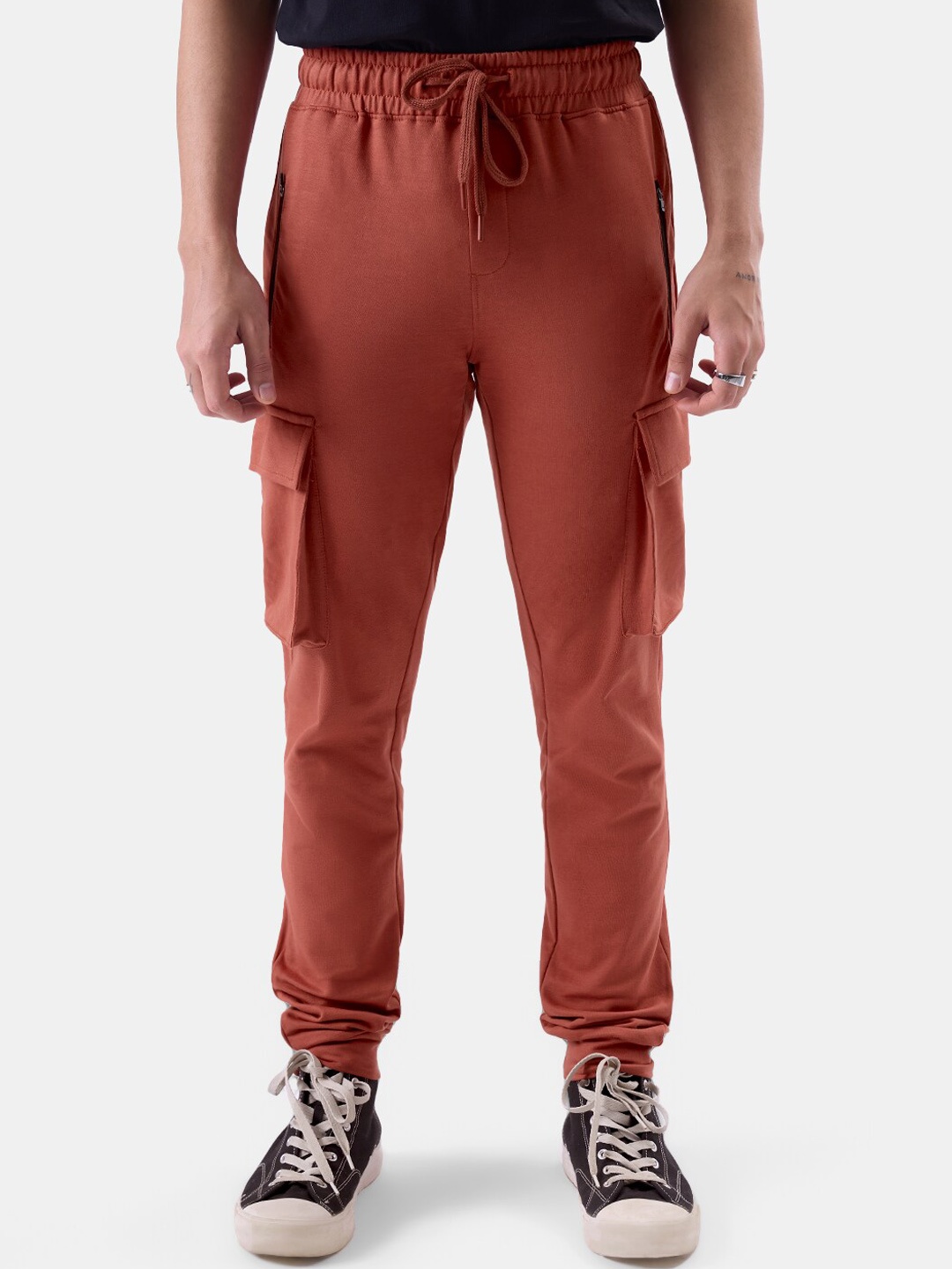 

The Souled Store Men Rust Red Mid-Rise Pure Cotton Cargo Trousers