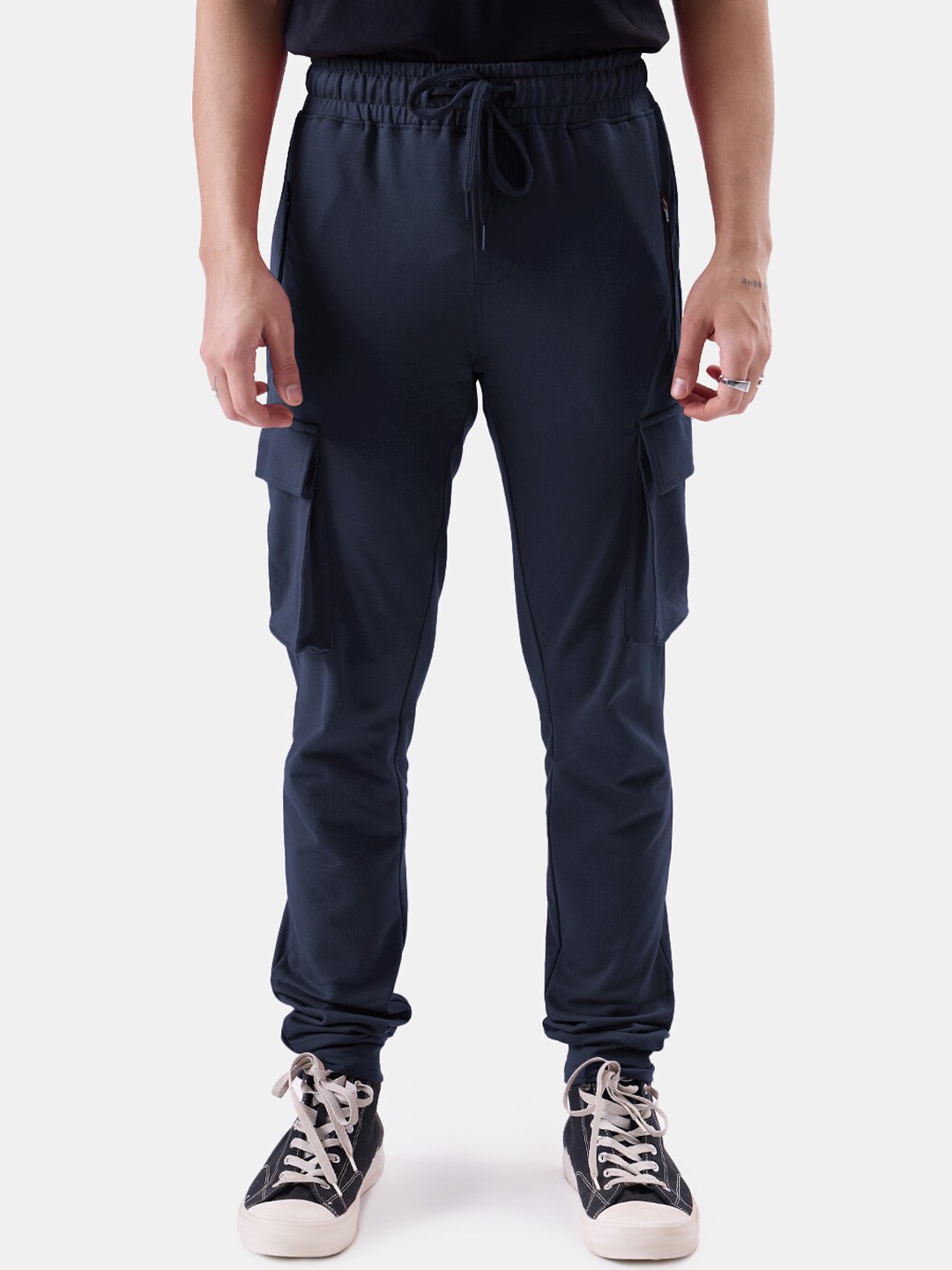 

The Souled Store Men Navy Blue Mid-Rise Pure Cotton Cargo Trousers