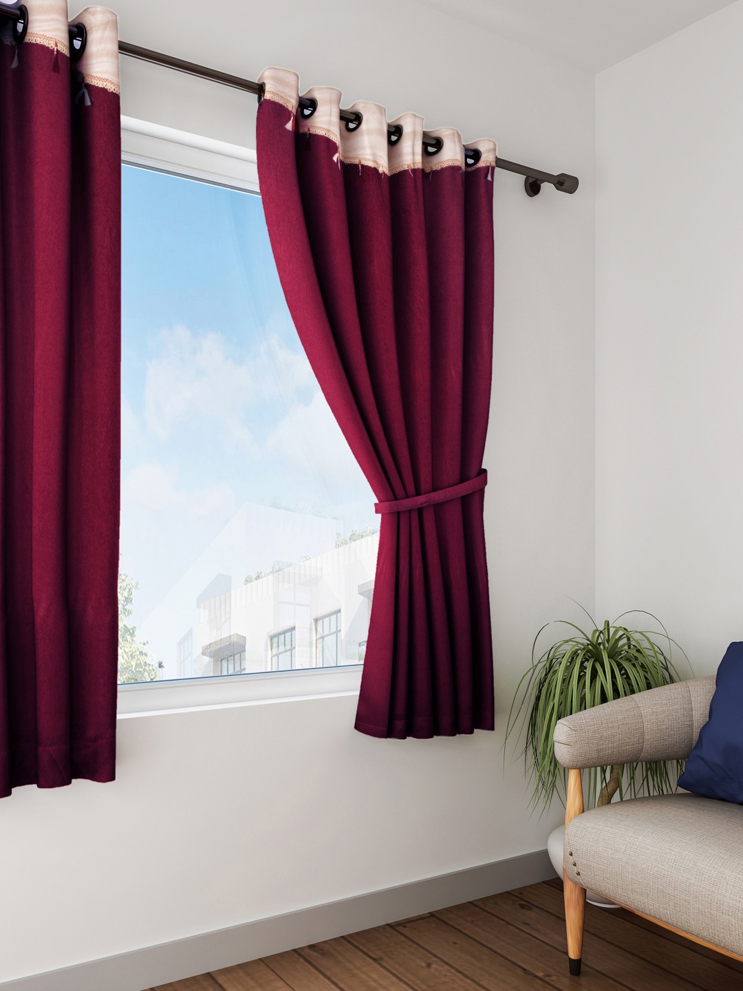 

Cortina Maroon Solid Window Curtain