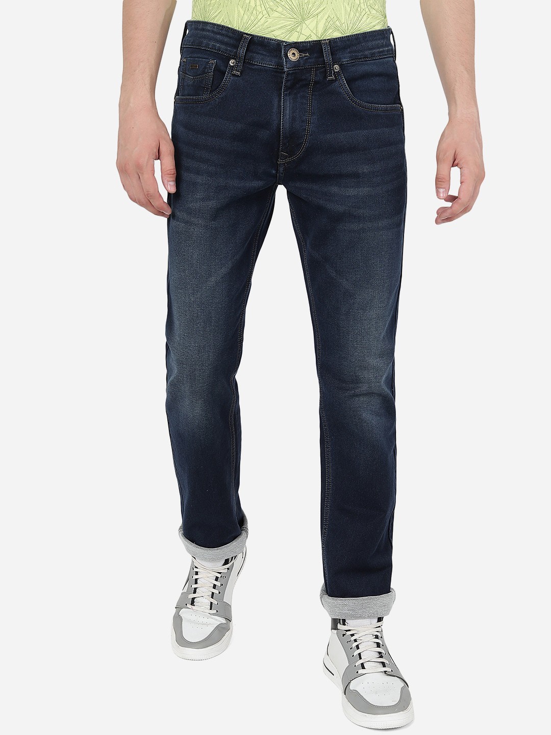 

Greenfibre Men Straight Fit Clean Look Light Fade Stretchable Whiskers Cotton Jeans, Blue