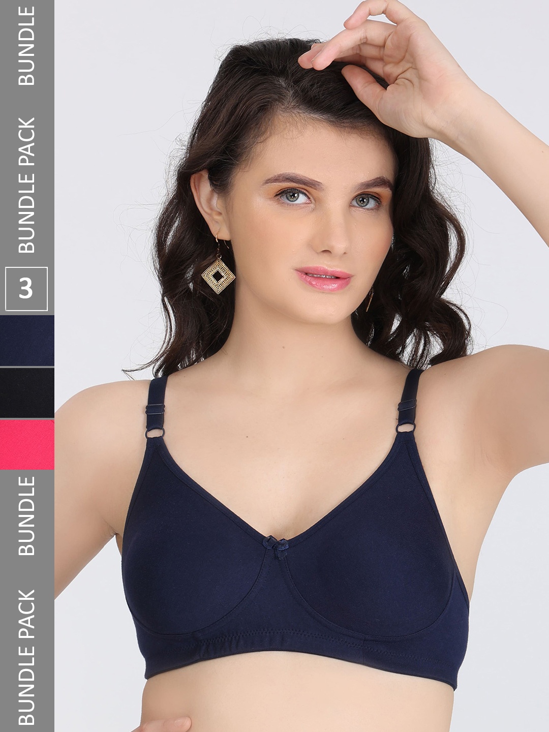 

Innocence Pack Of 3 Full Coverage All Day Comfort Seamless Everyday Bra, Navy blue