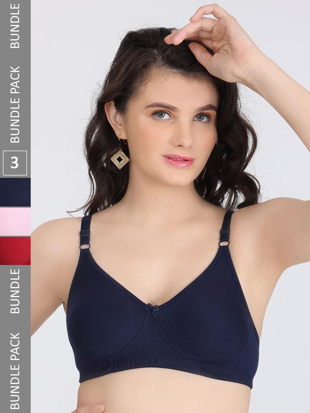 

Innocence Pack Of 3 Full Coverage All Day Comfort Seamless Everyday Bra, Navy blue