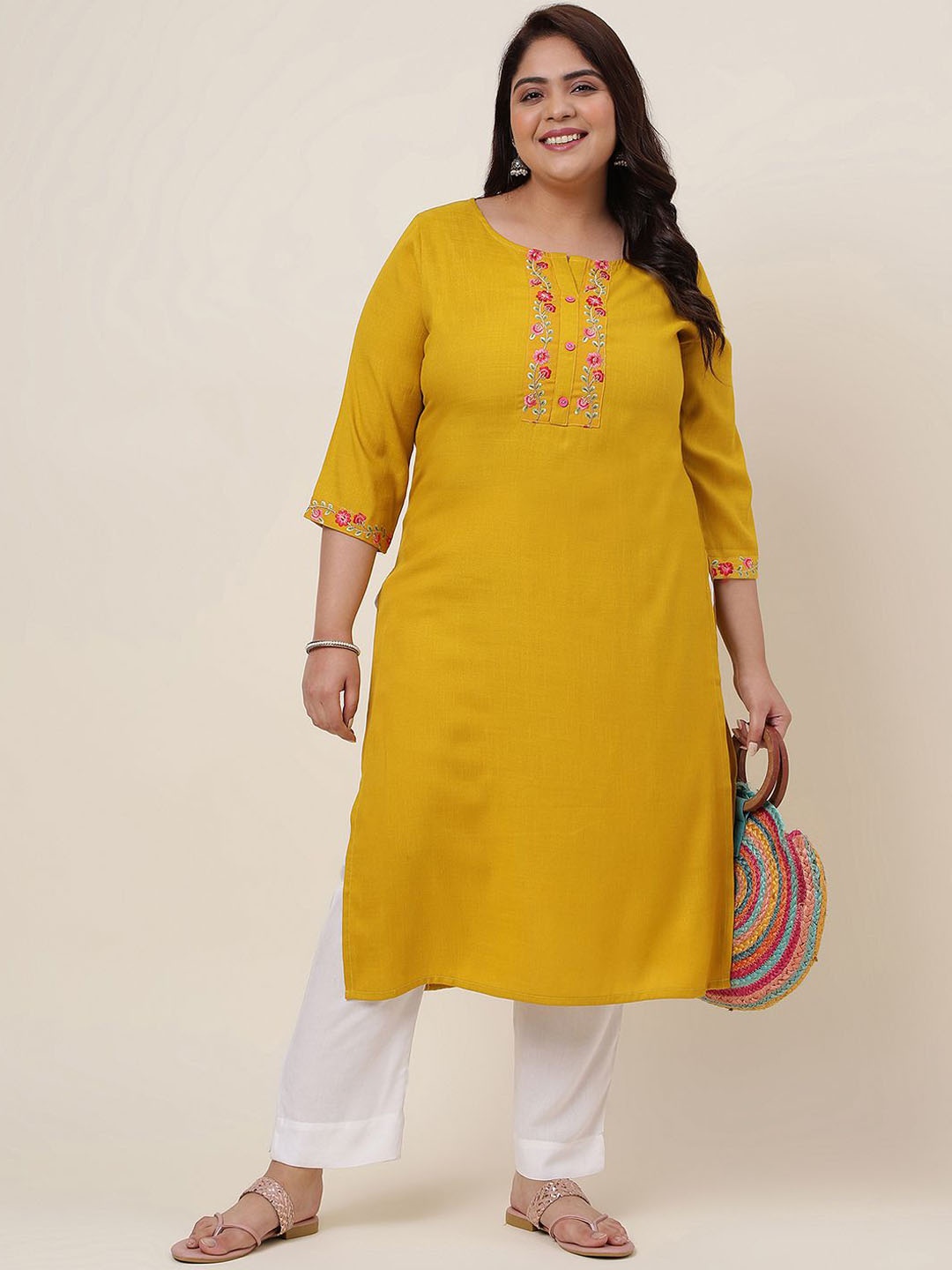 

KALINI Floral Embroidered Zari Kurta, Mustard