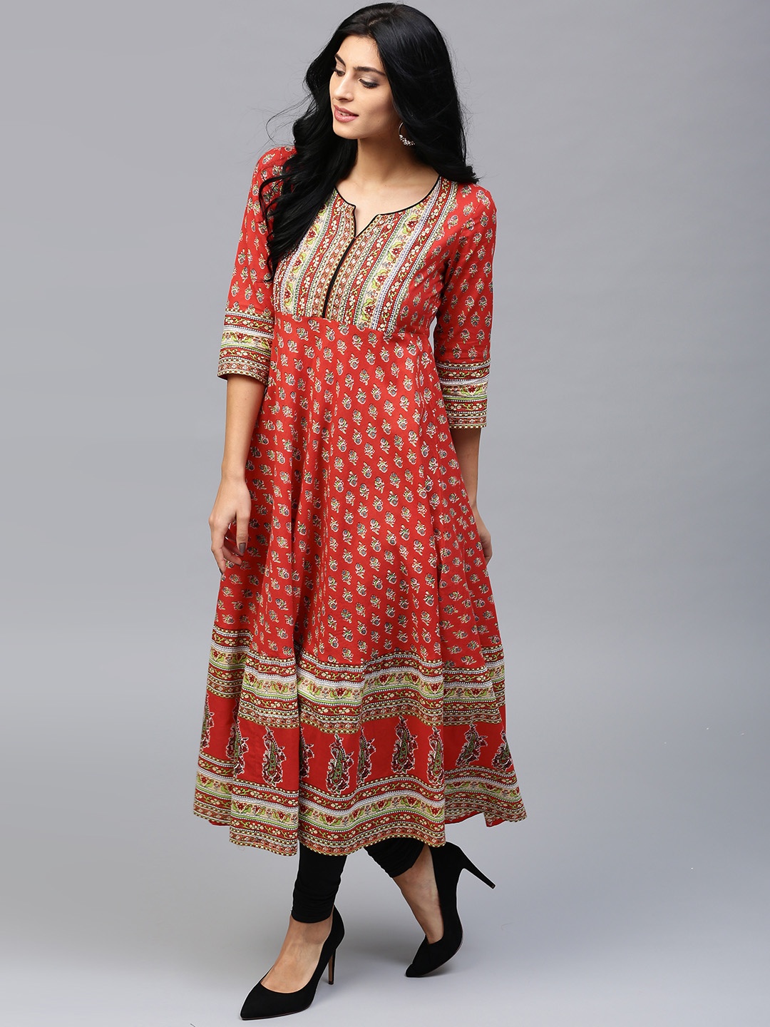 

Rain & Rainbow Women Red Printed Anarkali Kurta