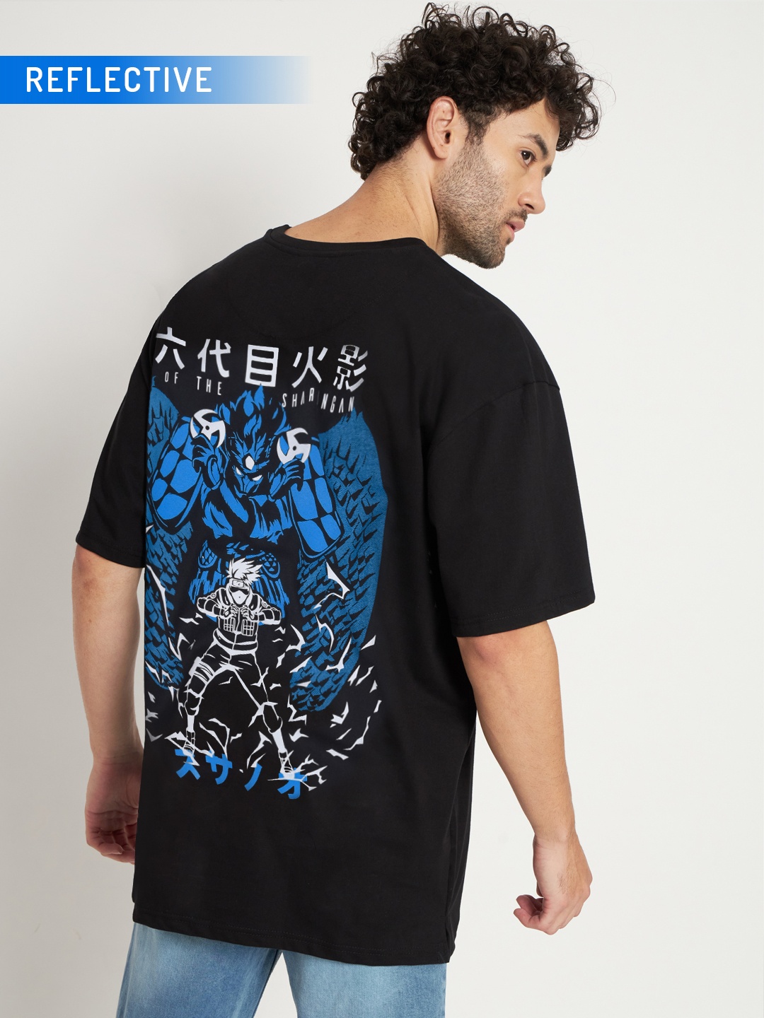 

COMICSENSE Anime Printed Naruto Cotton Oversized T-shirt, Black