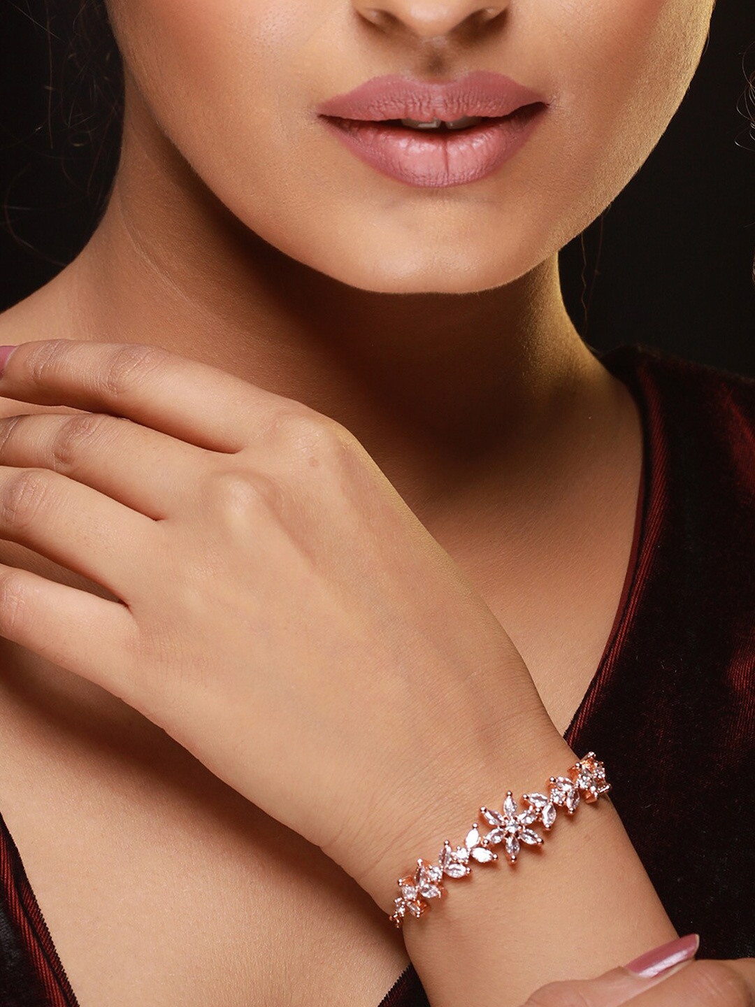 

Anouk Women Rose Gold-Plated American Diamond Link Bracelet