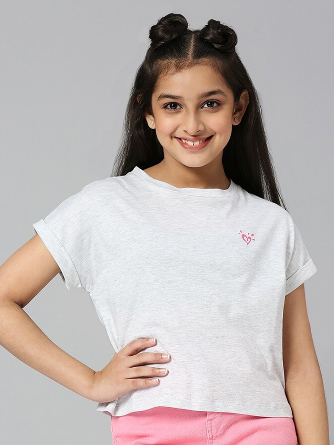 

JUSTICE Girls Round Neck Cotton Top, White