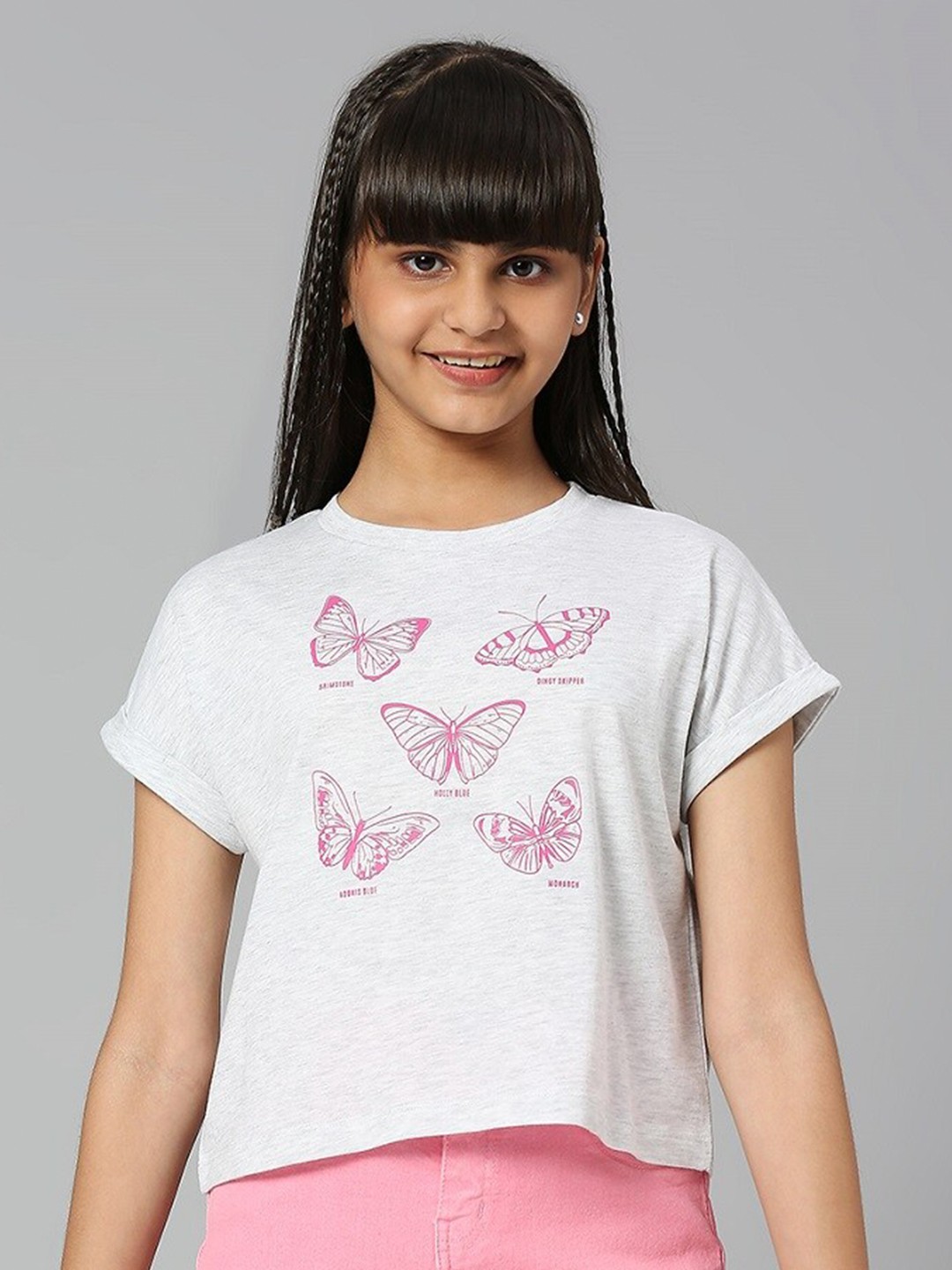 

JUSTICE Grey Melange Print Cotton Top