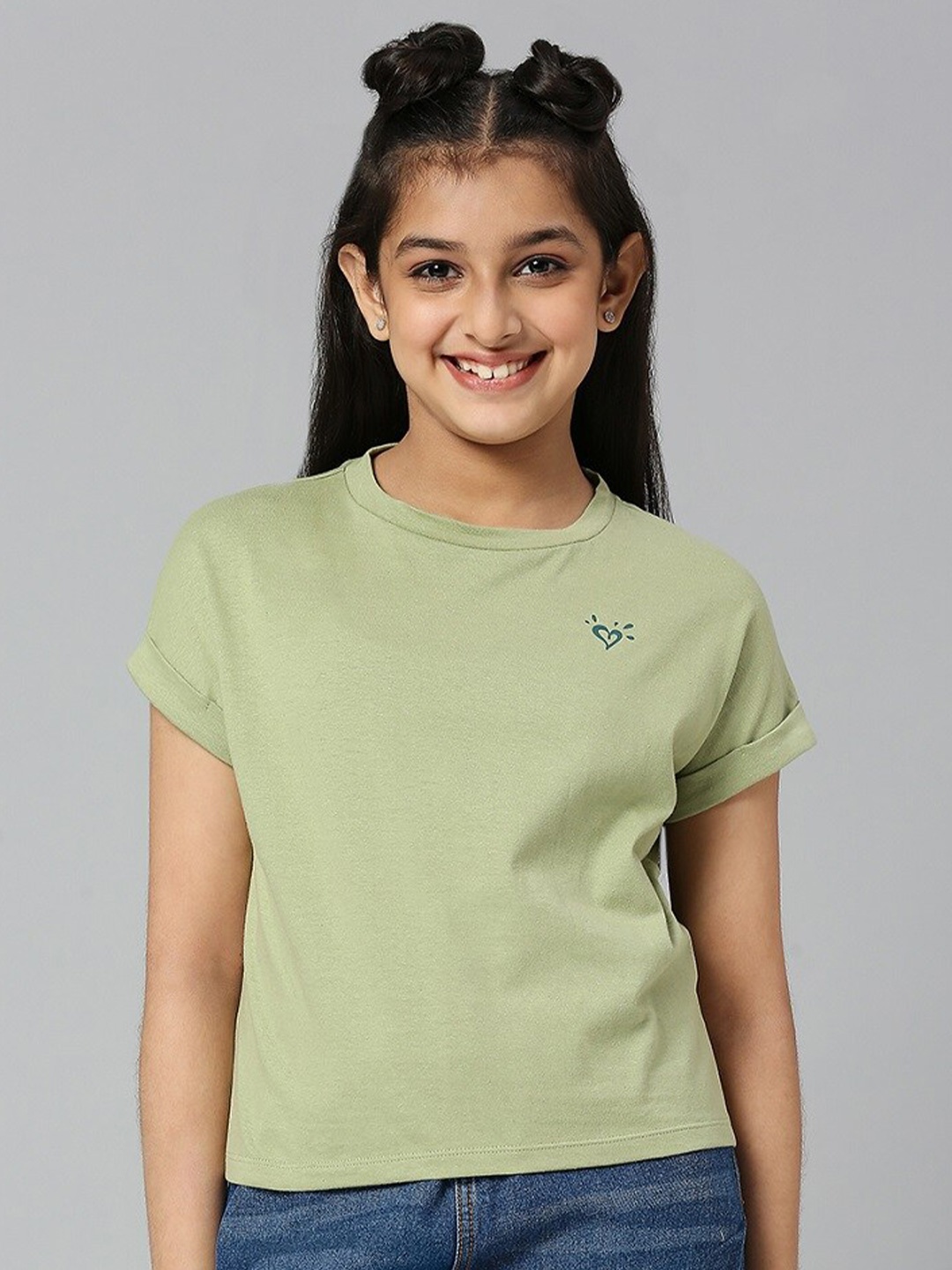 

JUSTICE Girls Round Neck Cotton Top, Olive