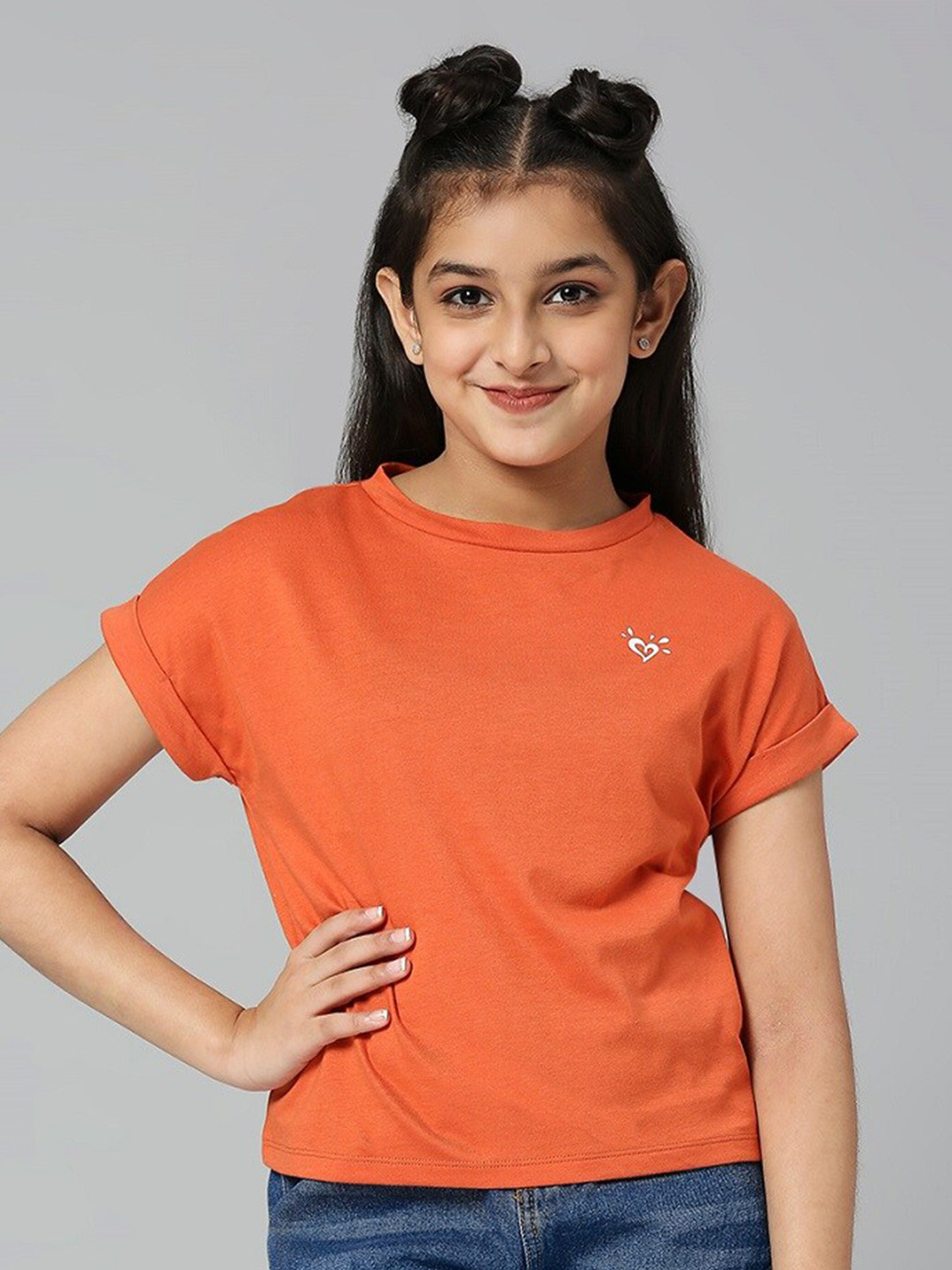 

JUSTICE Girls Round Neck Pure Cotton Top, Orange