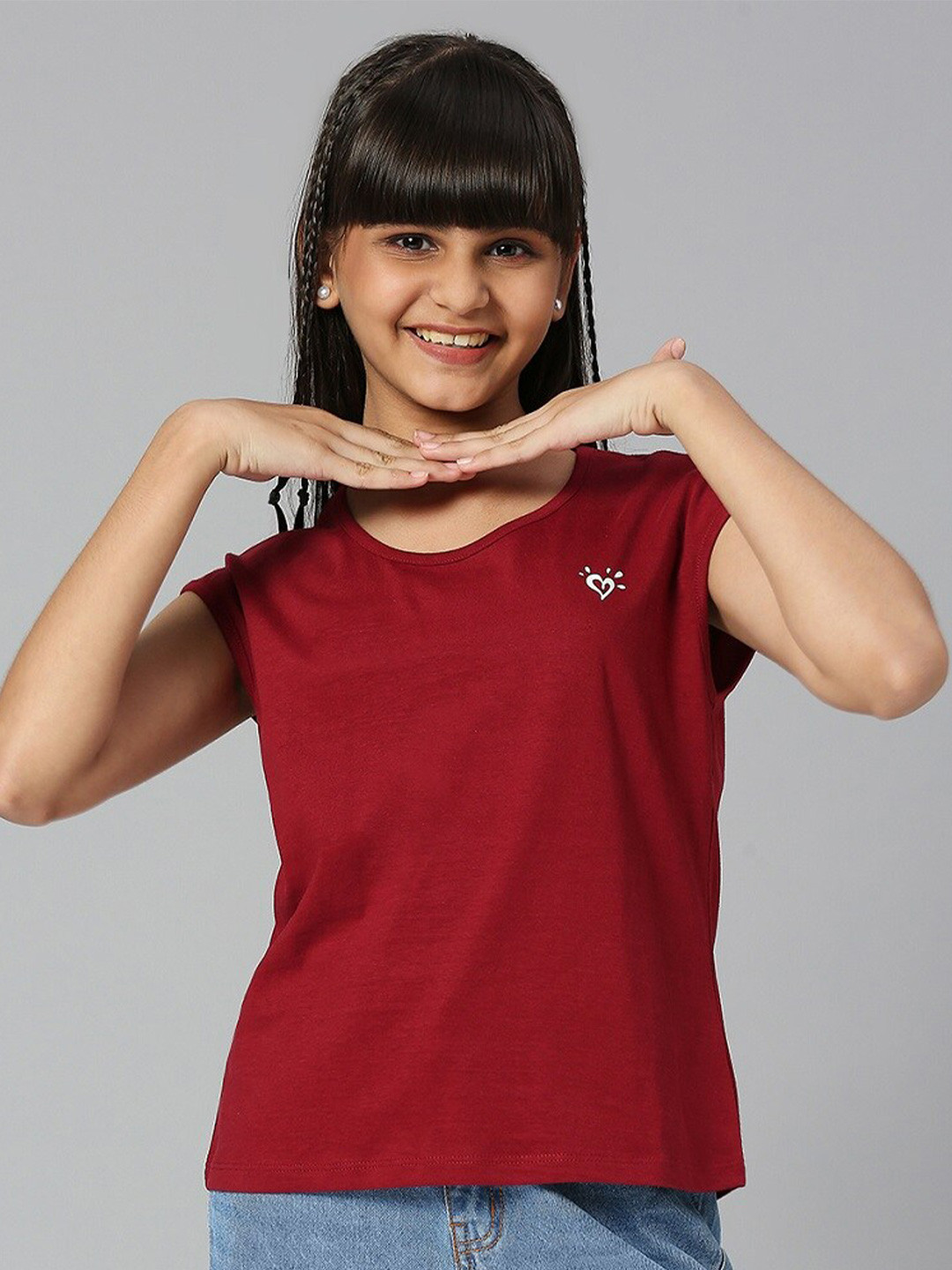 

JUSTICE Girls Extended Sleeves Pure Cotton T-shirt, Burgundy